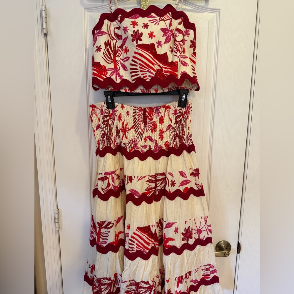 Caroline Constas Red and White Textured Fabric